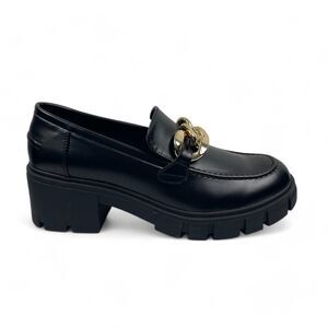 Black Chunky Lug Loafer Platform Heel Black Vegan Leather Dark Academia Women 9